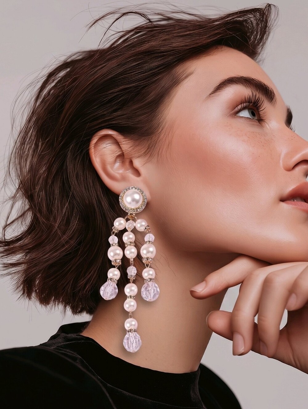 Artisan Victorian Pearl Drop Earrings Gold Chandelier Crystal Wedding NWT New